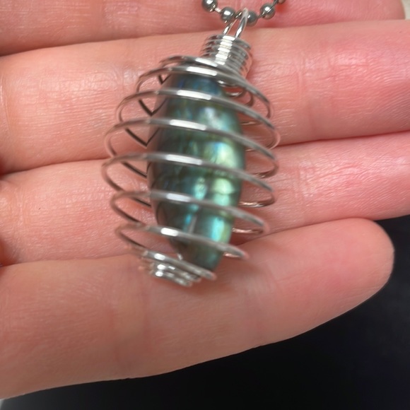 Labradorite Cage Charm Necklace (9) - Picture 1 of 3